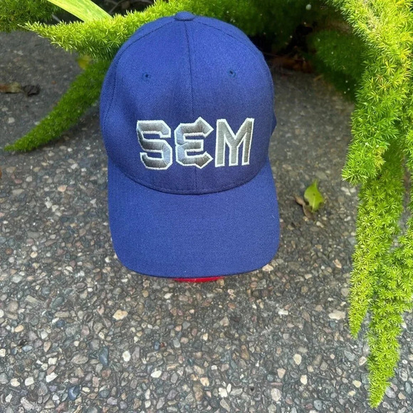Vintage SEM Logo Blue Wool Blend Flexfit Baseball Cap Size L-XL - Picture 6 of 6
